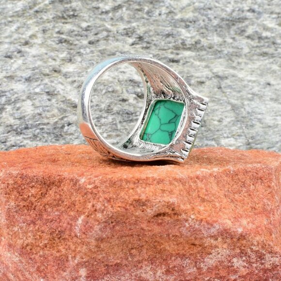 Ridge Weston Mens Square Green Turquoise Etched Silver Ring Size 9 Gift Boxed - Picture 2 of 9